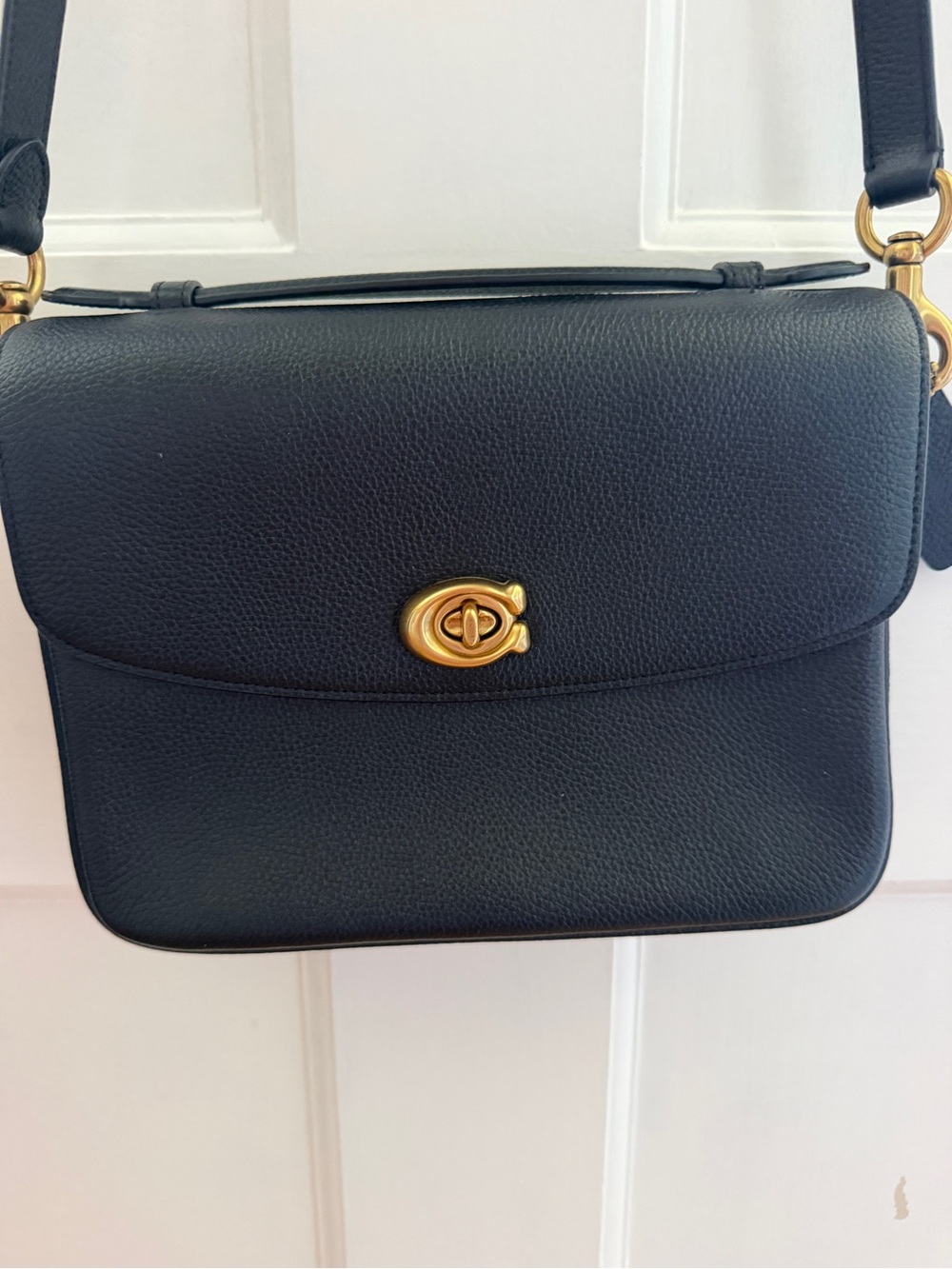 Coach Black Leather Shoulder Bag with Gold Turnlock